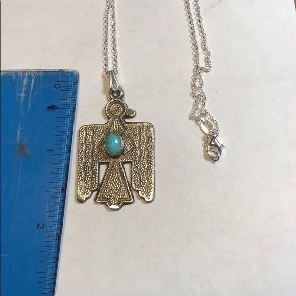 Handmade Sterling Silver Necklace, Southwest Thunderbird, Turquoise, NEW - Picture 3 of 3